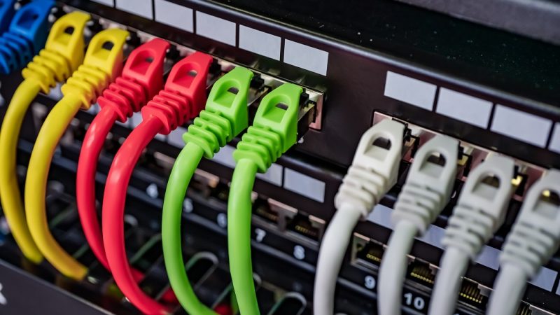 Colorful Telecommunication Colorful Ethernet Cables Connected to the Switch in Internet Data Center